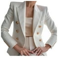 thumbnail image 1 of Dezsed Women's Blazer Business Jacket Elegant Business Office Work Women Lady Solid Button Suit Jacket Coat Outwear White M, 1 of 5
