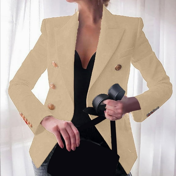 Dezsed Women's Blazers & Suit Jackets Fashion Women Casual Pockets Long Sleeve Casual Solid Coat Cardigan Blouse Khaki XXXL