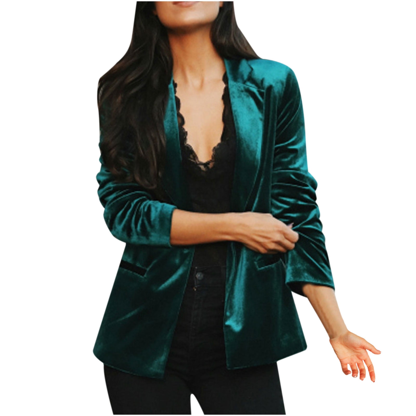 Solid Velvet One Button Long Sleeve Blazer
