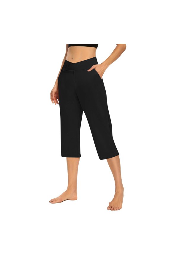Women's Capri Yoga Pants Lightweight Lounge Cropped Pants Loose Comfy Elastic Waist Sweatpants with Pockets Black XXXL