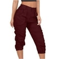 thumbnail image 1 of Dezsed Women's Cargo Pants Summer High Waisted Solid Color Casual Capris Cargo Pants Cropped Trousers With Pokets Wine M Clearance Sale, 1 of 7