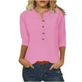 thumbnail image 1 of Dezsed Women's Casual 3/4 Sleeve T-Shirts Loose Shirts Cute Solid Basic Tees Blouses Pullover Tops Pink XL on Clearance, 1 of 5