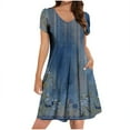 thumbnail image 1 of Dezsed Women's Casual A-Line Dress with Pockets Summer Beach Floral Tshirt Dress Short Sleeve Mini Dress Flowy Sundresses Dark Blue M, 1 of 8