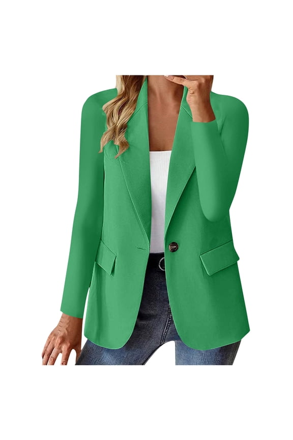 Women's Casual Blazer Solid Color Long Sleeve Lapel Suit Coat Single Button Lightweight Jackets Women Green M