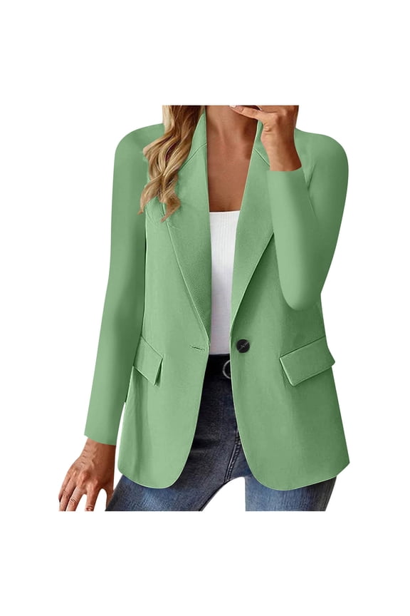 Women's Casual Blazer Solid Color Long Sleeve Lapel Suit Coat Single Button Lightweight Jackets Women Mint Green S