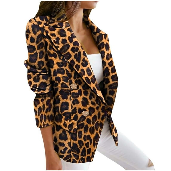 Dezsed Women's Casual Blazers Clearance Women Business Attire Plaid Printed Long Sleeve Button Slimming Cardigan Coat Top Brown A M