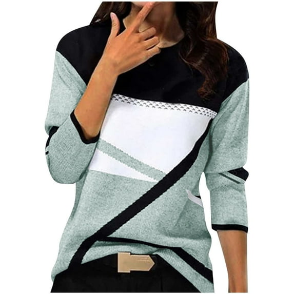 Dezsed Women's Casual Long Sleeve Color Block Tunic Tops Crewneck Sweatshirts Cute Loose Fit Pullover Shirt Blouse Mint Green 2XL