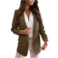 thumbnail image 1 of Dezsed Women's Casual Long Sleeve Lapel Button Slim Work Office Blazer Jacket Open Front Blazer Thin Overcoat Outwear Brown L, 1 of 9
