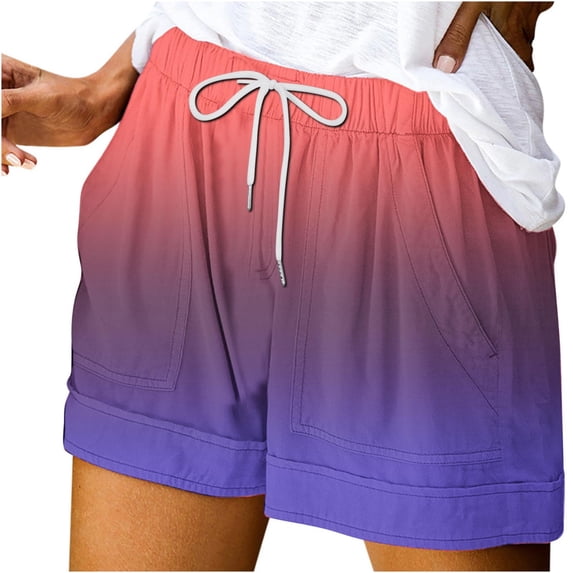 Dezsed Women's Casual Loose Summer Beach Shorts Comfy High Waist Loungwear Athletic Shorts with Pockets Purple B S Clearance Sale