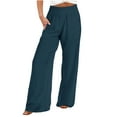 thumbnail image 1 of Dezsed Women's Casual Loose Wide Leg Cozy Pants Yoga Sweatpants Comfy High Waisted Sports Athletic Lounge Pants with Pockets Navy S, 1 of 5