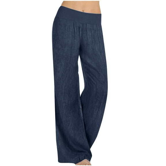 Dezsed Women's Casual Loose Wide Leg Cozy Pants Yoga Sweatpants Comfy High Waisted Stretch Sports Athletic Lounge Pants Navy M