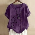 thumbnail image 1 of Dezsed Women's Casual Short Sleeve T-Shirts Graphic Crewneck Cotton Linen Tunic Tops Basic Tees Blouses Business Work Tee Top Purple L, 1 of 5