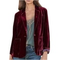 thumbnail image 1 of Dezsed Women's Casual Velvet Blazer Jacket Women Cozy Retro Long Sleeve Velvet Solid Buttons Pokets Jacket Cardigan Loose Coat Top Wine M, 1 of 5