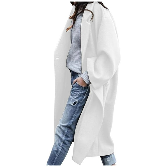 Dezsed Women's Classic Trench Coat Fashion Women Turn Down Collar Long Sleeve Casual Coat Cardigan Blouse White XL