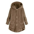 thumbnail image 1 of Dezsed Women's Coat Fleece Jacket Clearance Women Plus Size Button Plush Tops Hooded Loose Cardigan Wool Coat Winter Jacket Khaki S, 1 of 4