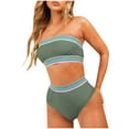 thumbnail image 1 of Dezsed Women's Color Block Bandeau Swimsuits Strapless Bikini Sets High Waisted Two Piece Bathing Suits Green L, 1 of 4