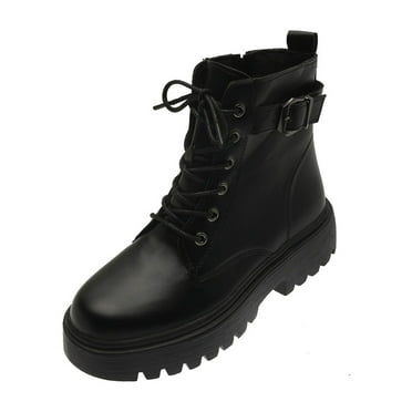 Dezsed Women's Boots Clearance Women Shoes Hasp Mid Heel Flat Bottom Zipper Laceing Mid Calf Boots Fashion Plus Velvet Leather Short Boots Black
