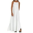 thumbnail image 1 of Dezsed Women's Cotton Linen Maxi Dress Summer Casual Sleeveless Loose Dress Vacation Boho Beach Spaghetti Strap Sundress Clearance White XL, 1 of 3