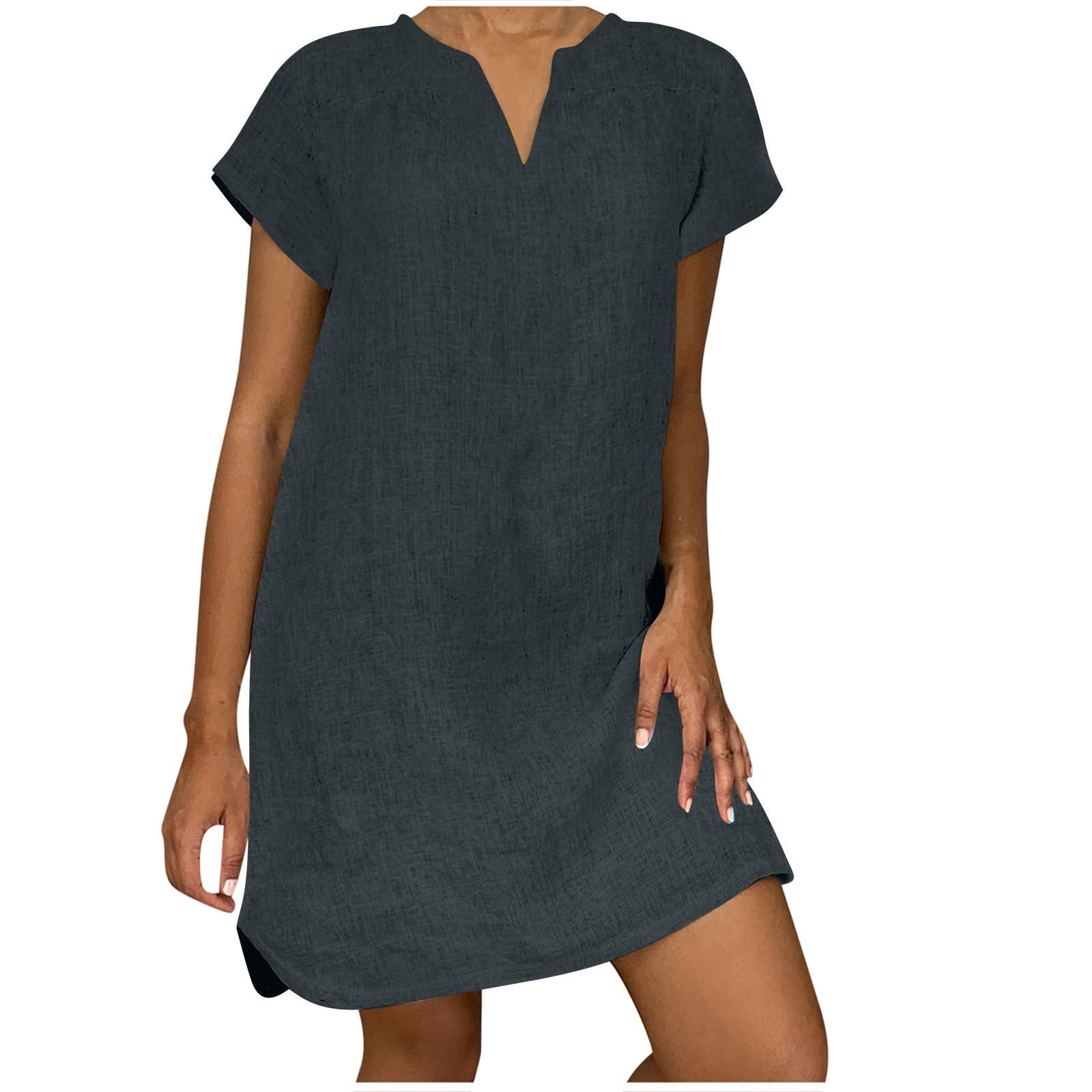Dezsed Women's Cotton Linen T Shirt Dress Casual Short Sleeve Knee-Long ...