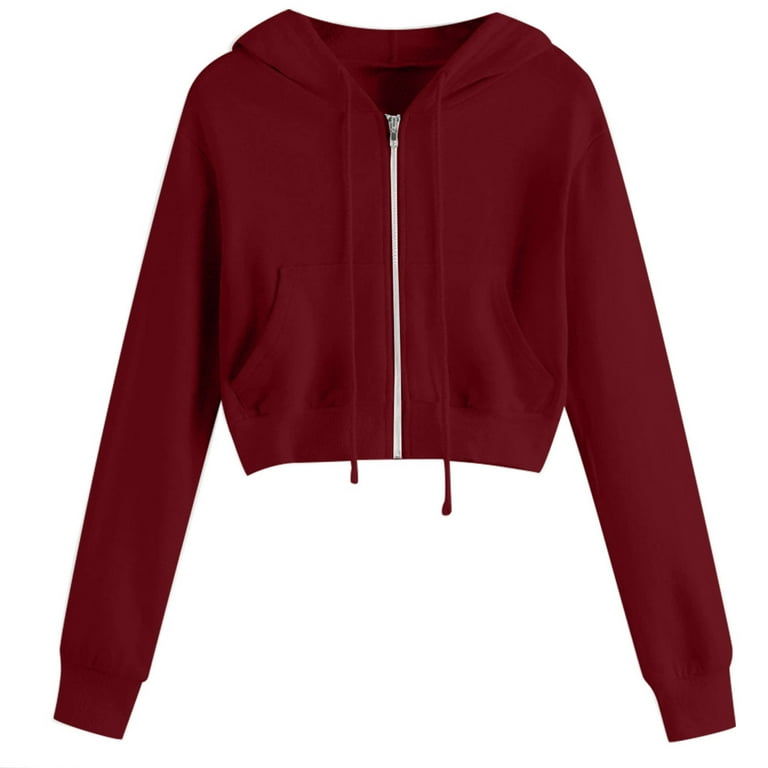 Hooded Solid Long-Sleeved Short Sweatshirt Hooded Solid Long-Sleeved Short Sweatshirt