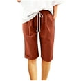 thumbnail image 1 of Dezsed Women's Elastic Waist Knee Length Casual Bermuda Shorts Summer Elastic Waist Half Shorts with Pockets Brown M, 1 of 5