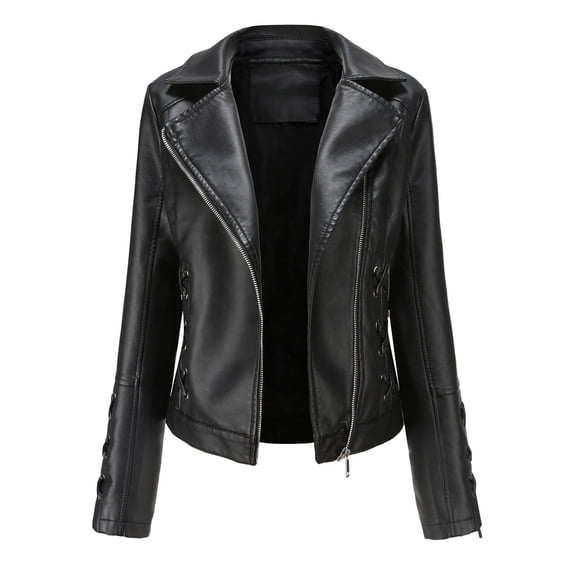 Dezsed Women's Faux Leather Moto Biker Short Coat Jacket Women's Slim Leather Stand Collar Zip Motorcycle Suit Belt Coat Jacket Tops Black XXXL