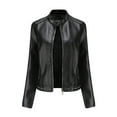 thumbnail image 1 of Dezsed Women's Faux Leather Motocycle Biker Jacket Coat Women's Slim Leather Stand Collar Zip Motorcycle Suit Belt Coat Jacket Tops Black XXL, 1 of 8