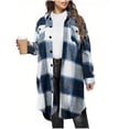 thumbnail image 1 of Dezsed Women's Flannel Plaid Shacket Fall Oversized Long Button Down Shirt Jacket Shackets Fall Winter Outfits Blue S, 1 of 3