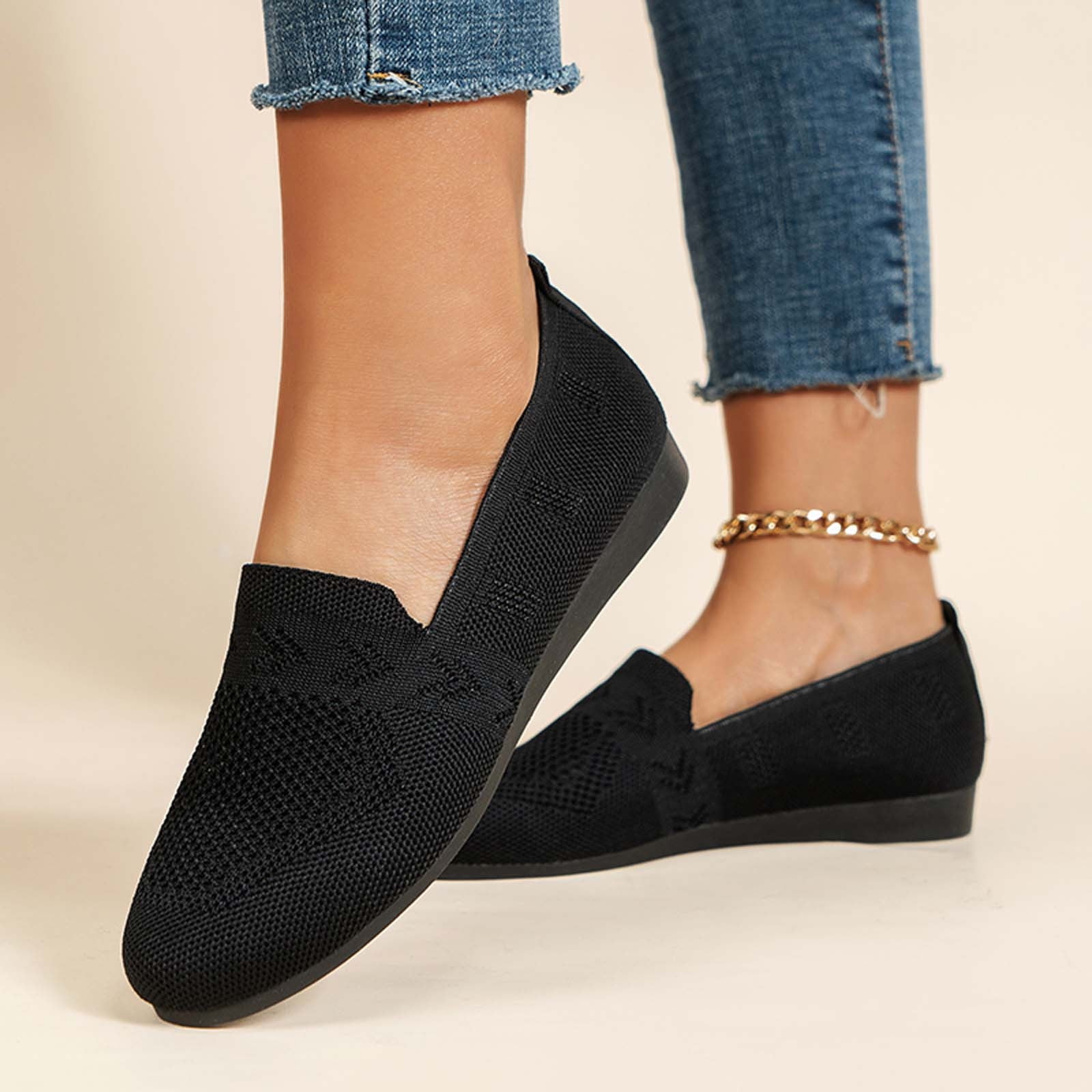 Dezsed Women s Flats Shoes Solid Color Round Toe Flats Shoes Comfortable And Breathable Lightweight Soft Casual Shoe Black 36 on Clearance