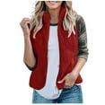 thumbnail image 1 of Dezsed Women's Fleece Vest Clearance Women Pure Color Sleeveless Plush Vest Cardigan Jacket Versatile Zipper Blouse Red S, 1 of 5