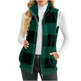 thumbnail image 1 of Dezsed Women's Fleece Vest Women's Plaid Print Patch Patchwork Cardigans Open Front Sleeveless Cardigan Plush Coat Tops Army Green S, 1 of 9