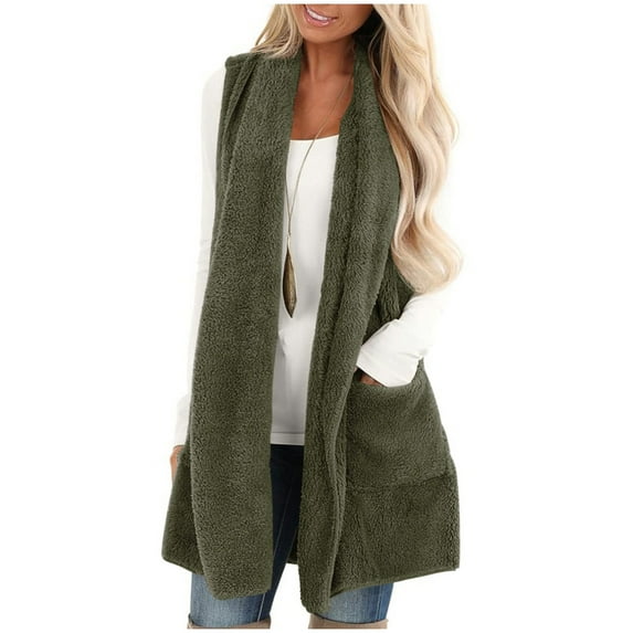 Dezsed Women's Fleece Vest Clearance Womens Sleeveless Faux Cardigan Fluffly Vintage Jacket Long Coat Army Green XXL