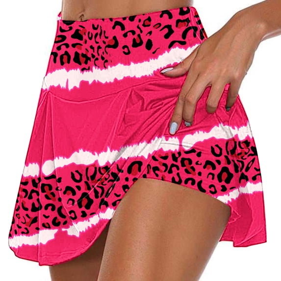Dezsed Women's Golf Skirts Skort High Waisted Stretchy Tennis Skirt with Short Printed Athletic Skirts for Running Casual Hot Pink 2XL