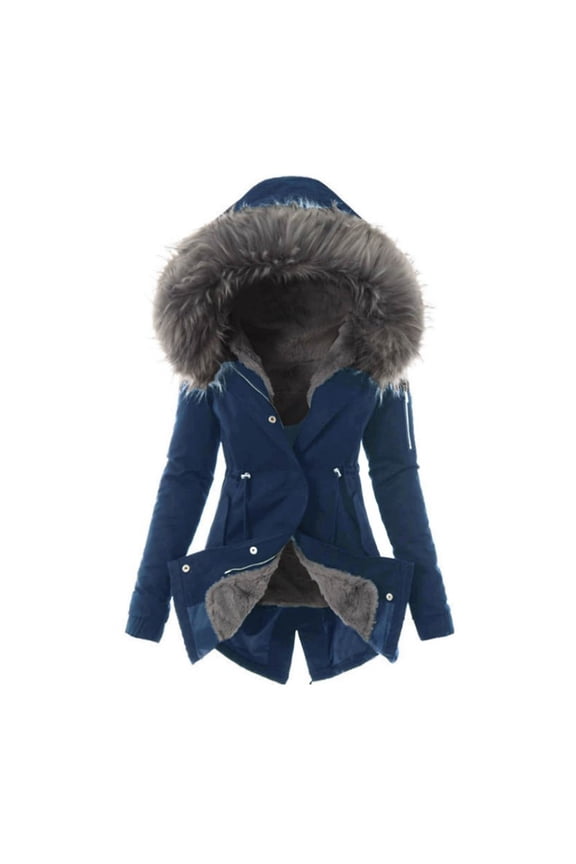 Women's Heavenly Long Hooded Jacket Winter Coats Ladies Lining Coat Womens Winter Warm Thick Long Jacket Hooded Overcoat Navy XXXL