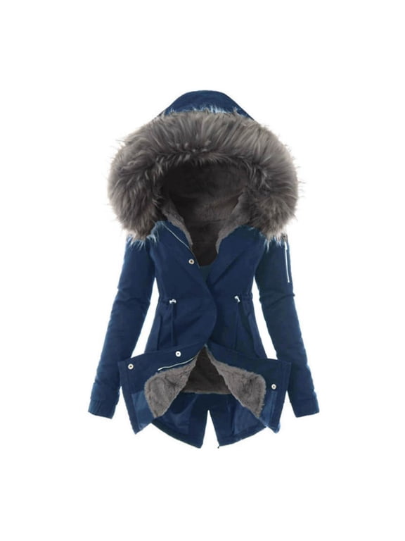Women's Heavenly Long Hooded Jacket Winter Coats Ladies Lining Coat Womens Winter Warm Thick Long Jacket Hooded Overcoat Navy XXXL