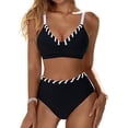 thumbnail image 1 of Dezsed Women's High Waisted Bikini Sets Two Piece Swimsuit Tummy Control Bathing Suit Color Block Swimwear 2025 Swim Suit Black S, 1 of 5