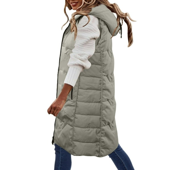 Dezsed Women's Hooded Warm Puffer Vests Outerwear Clearance Women Warm Pocket Vests Coat Long Jacket Winter Sleeveless Down Parkas Green XXL