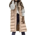 thumbnail image 1 of Dezsed Women's Hooded Winter Coat Women's Solid Color Hooded Single-Breasted Mid-length Padded Vest Sleeveless Pocket Jacket Khaki XXXXXL, 1 of 6