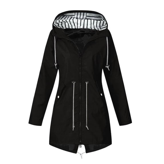 Dezsed Women's Jacket Warm Winter Coat Clearance Women Solid Rain Jacket Outdoor Hooded Raincoat Windproof Top Black XXXXL