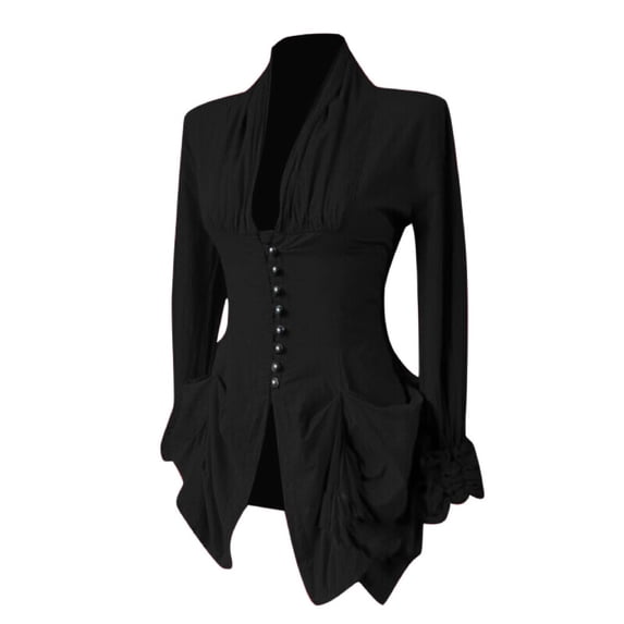 Dezsed Women's Lace Steampunk Thin Jacket Clearance Women Long Sleeve Retro Gothic Victorian Medieval Coat Trim Button Up Vintage Irregular Tailcoat Outwear Black S