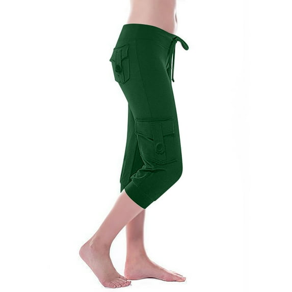Dezsed Women's Leggings Capris Yoga Pants Plus Size Fashion Women Solid Elastic Waist Casual Leggings Pants Slim Fitting Gym Pants Green M