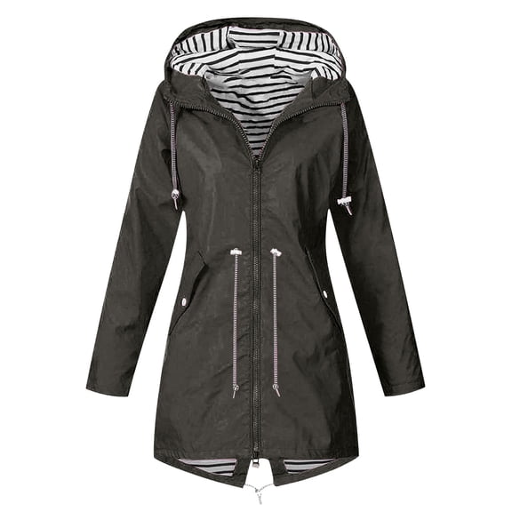 Dezsed Women's Lightweight Long Jacket Women Solid Color Rain Jacket Outdoor Hooded Windproof Loose With Pocket Coat Dark Gray XXXL