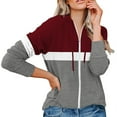 thumbnail image 1 of Dezsed Women's Lightweight Zip-Up Hoodie Thin Jacket 3 Color Block Hooded Sweatshirts for Women with Plus Size Wine M, 1 of 6