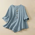 thumbnail image 1 of Dezsed Women's Linen Tops Shirts Summer Casual Embroidered Tunic Blouse Loose 3/4 Sleeve Crew Neck Tee Shirts Blue XXL, 1 of 4