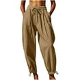 thumbnail image 1 of Dezsed Women's Linen Wide Leg Pants Casual Loose Drawstring Summer Beach Travel Vacation Palazzo Capri Pants with Pockets Khaki XL, 1 of 9