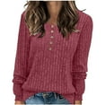 thumbnail image 1 of Dezsed Women's Long Sleeve Tunic Tops Button Down Casual Solid Loose Fit Blouse Cute V Neck Ribbed Shirt Wine XL, 1 of 7