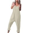 thumbnail image 1 of Dezsed Women's Loose Casual V Neck Sleeveless Jumpsuits Spaghetti Straps Long Pants Overalls with Pockets Beige XXXL, 1 of 7