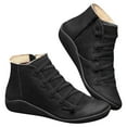 thumbnail image 1 of Dezsed Women's Low-heeled Ankle Boots Women Casual Flat Leather Retro Lace-Up Boots Side Zipper Plus Shoe Boots Black, 1 of 5