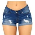 thumbnail image 1 of Dezsed Women's Mid Rise Jean Shorts Female Solid Casual Shorts Destroyed Denim Shorts with Double Roll Cuffs Pocket Blue S, 1 of 8