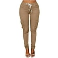 thumbnail image 1 of Dezsed Women's Mid-Rise Slim-Fit Cropped Tapered Leg Khaki Pant Casual Plus Size Drawstring Elastic Waist Work Pants Khaki XXXL, 1 of 5